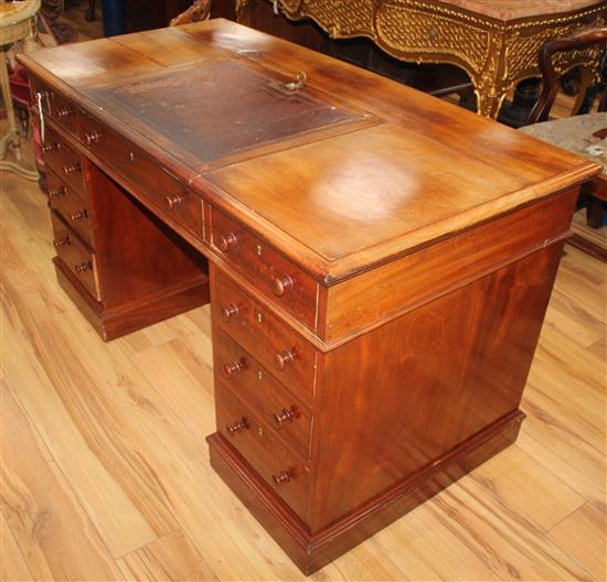 A Victorian mahogany pedestal desk, W.4ft 4in.